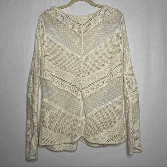 Sundance Cream Lace for Days Crochet Semi-Sheer Long Sleeve Knit Top Sz M - Picture 3 of 11
